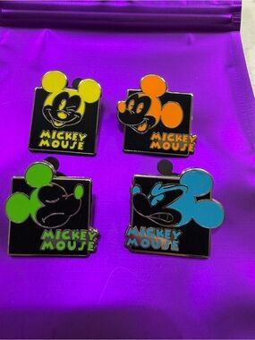 Disney Mickey Mouse Color Block Enamel Pin Set - Yellow, Orange, Green, Blue